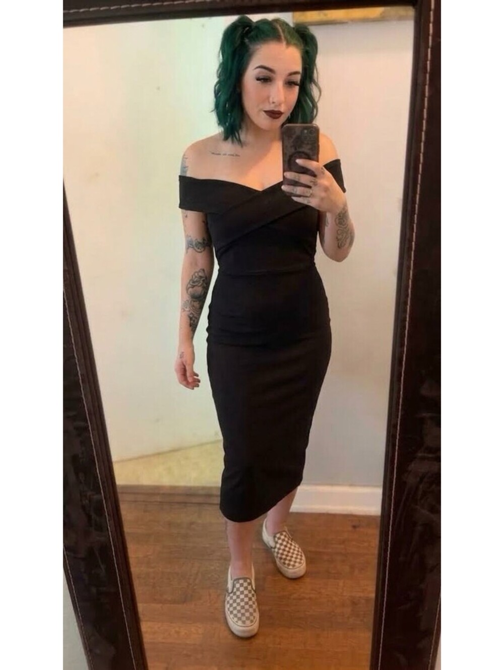 Missguided Black Off-The-Shoulder Crossover Bardot Bodycon Midi Dress Size 1